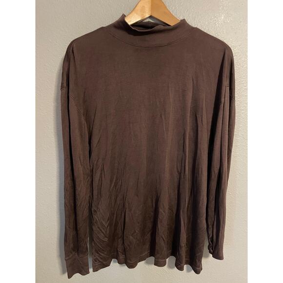 WinterSilks Shirt Mens Large Brown 100% Silk Long Sleeve Mock Neck Base Layer - Picture 1 of 7